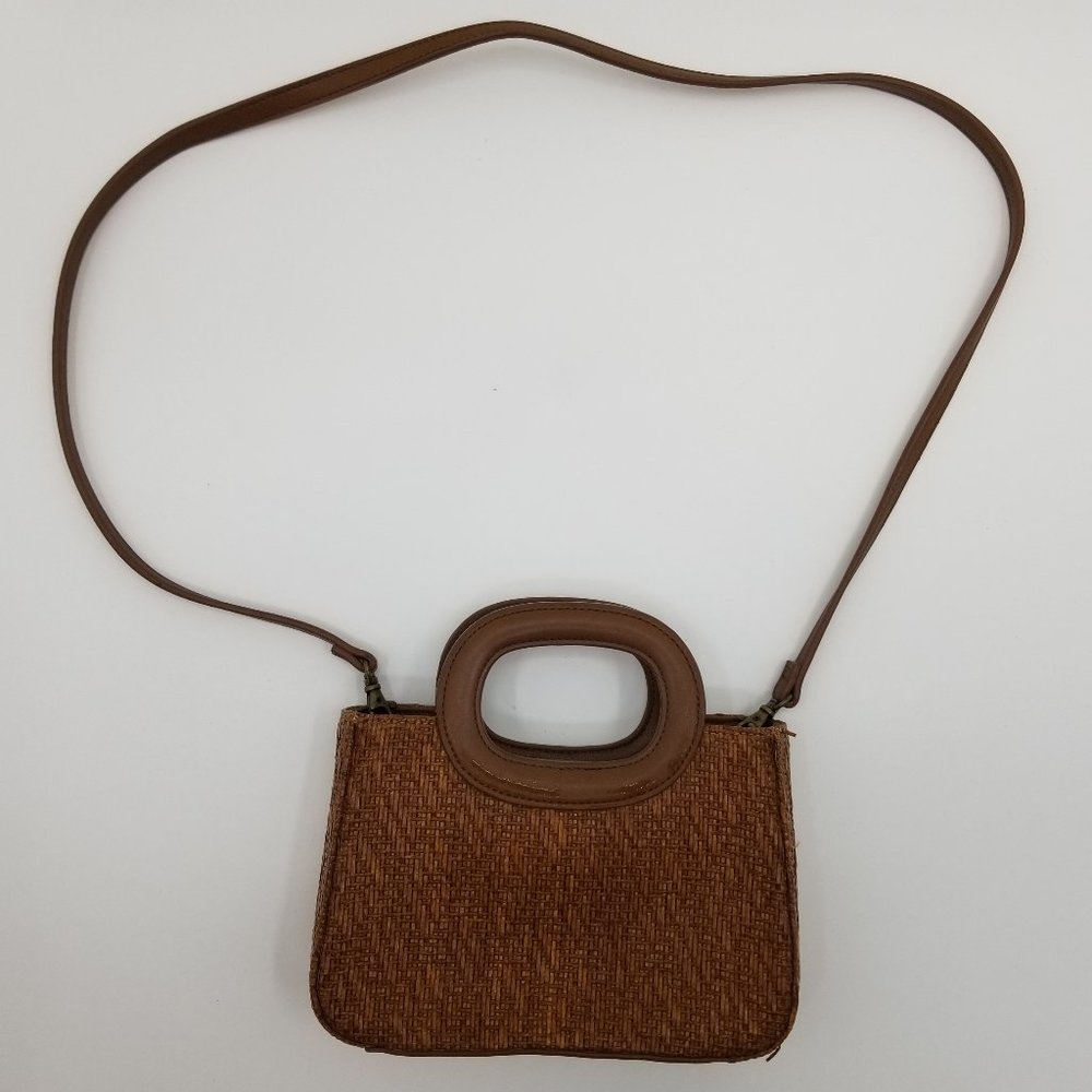 Fossil Wicker Basket Weave Shoulder Bag Brown